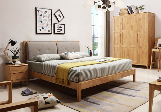 MZDR-R121    1.5/1.8米实木床 北欧现代简约 橡胶木床 原木环保卧室家具