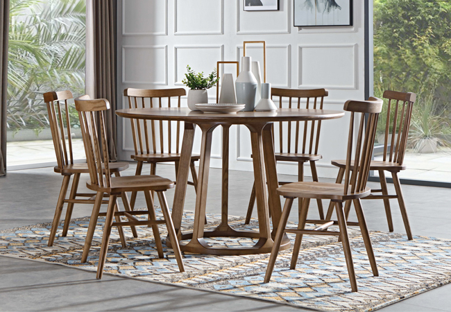 T610圆餐台(1.3米）+C331温莎椅 1+6/套 北欧风格 美国进口白蜡木 全实木家具