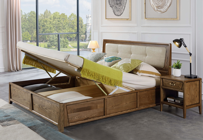 Y005 1.8米 高箱床 北欧风格 美国进口白蜡木 全实木家具