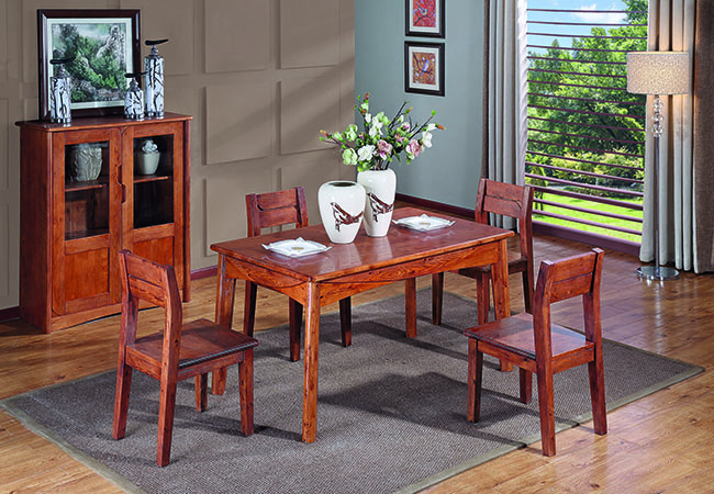 HX702# 木面餐桌140X80X75cm（1件）、板垫餐椅（4件） 