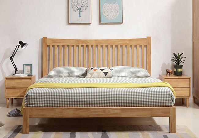 MZDR-R118      1.5/1.8米实木床 北欧现代简约 橡胶木床 原木环保卧室家具 