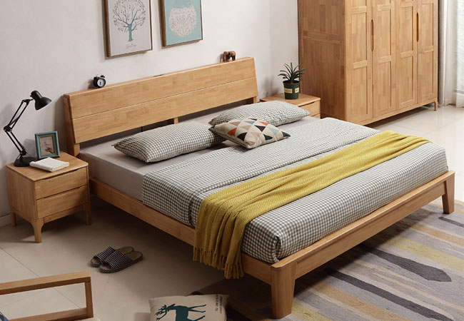 MZDR-R119     1.5/1.8米实木床 北欧现代简约 橡胶木床 原木环保卧室家具  