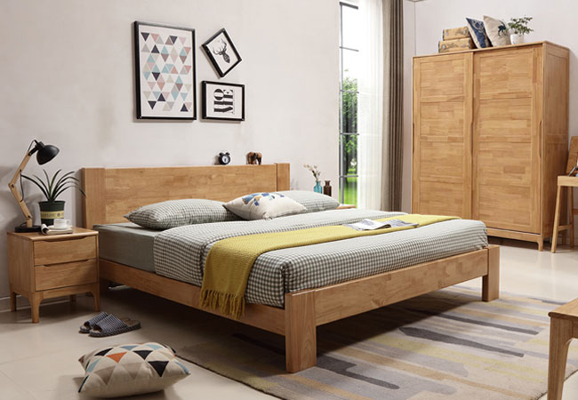  MZDR-R120     北欧现代简约1.2/1.5/1.8米实木床 橡胶木床 原木环保卧室家具 