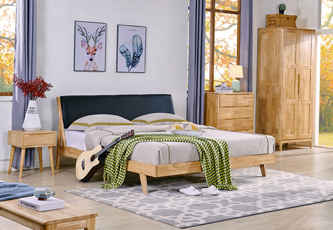 MZDR-R122     1.5/1.8米实木床 北欧现代简约 橡胶木床 原木环保卧室家具  