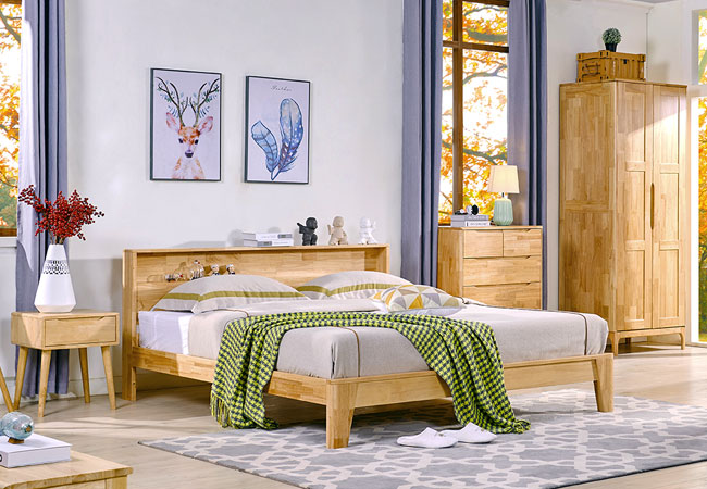 MZDR-R123    1.5/1.8米实木床 北欧现代简约 橡胶木床 原木环保卧室家具 