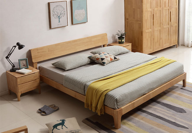 MZDR-R116    1.2/1.5/1.8米实木床 北欧现代简约 橡胶木床 原木环保卧室家具  