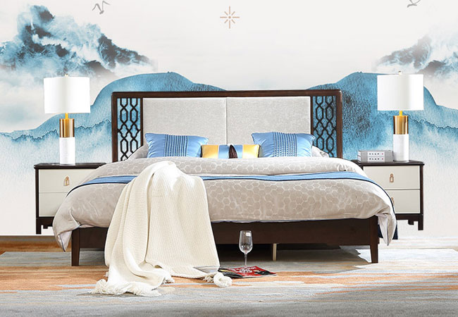 ACX-新中式双人床1.8米板木床卧室婚床G002