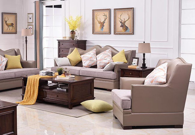 美式实木沙发简约客厅整装家具现代客厅皮沙发小户型组合