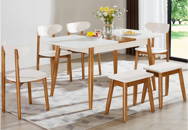 FP-北欧现代简约折叠餐桌 实木桌椅组合饭桌 伸缩折叠长方桌 橡胶实木方形餐桌 M4款 1桌4椅